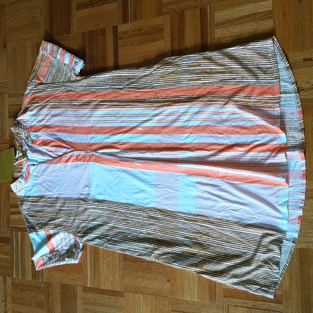 Striped High-Low Women's Dress in Coral and White - Picture 2 of 4